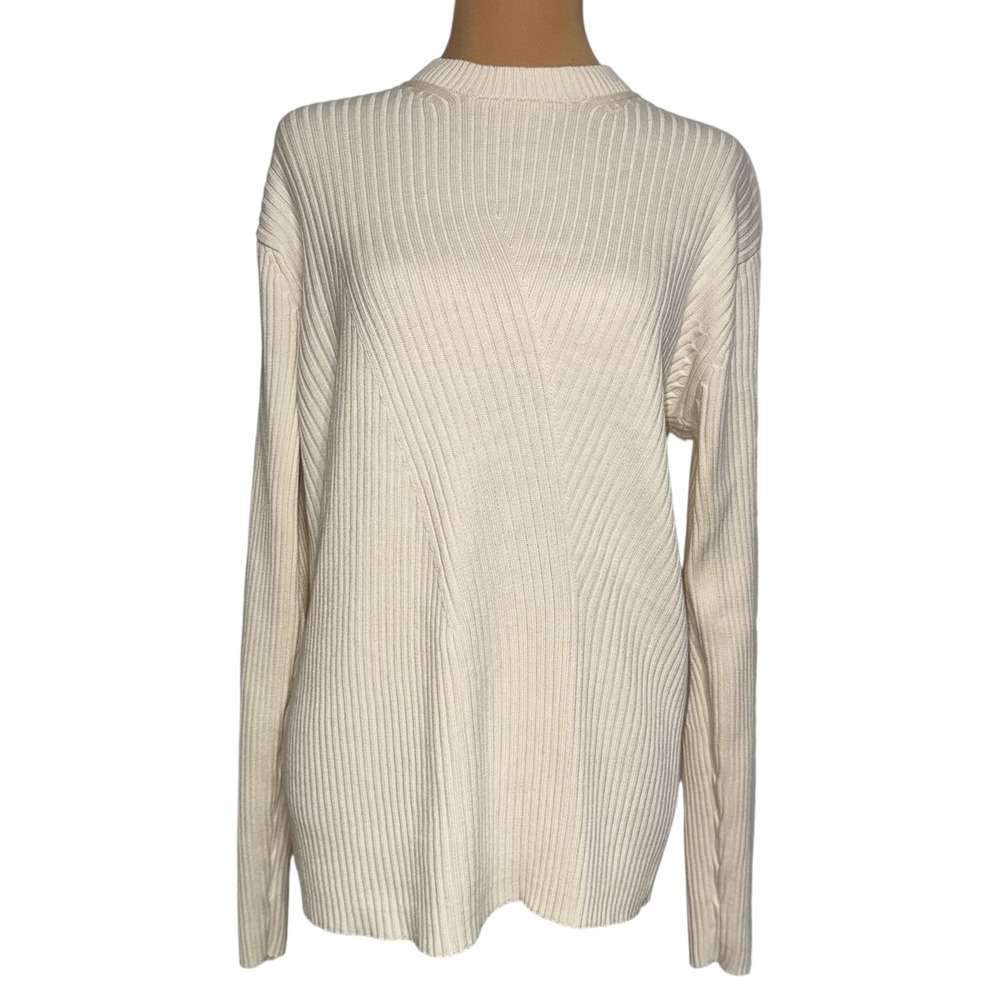 Perry Ellis Anniversary Collection Women's Cream Ribbed Knit Sweater L - Picture 2 of 7